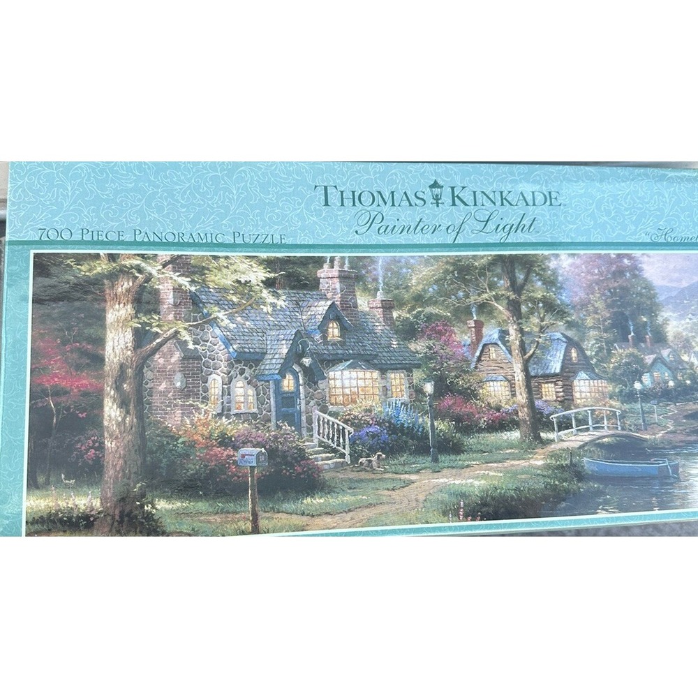 Thomas Kinkade Painter of Light 700 Piece Puzzle Hometown Lake 34"x12" SEALED - Picture 2 of 7